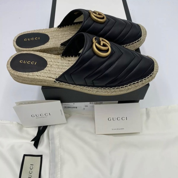 Gucci Marmont Leather GG Espadrille Mules Sz 36.5 EU - Picture 4 of 15